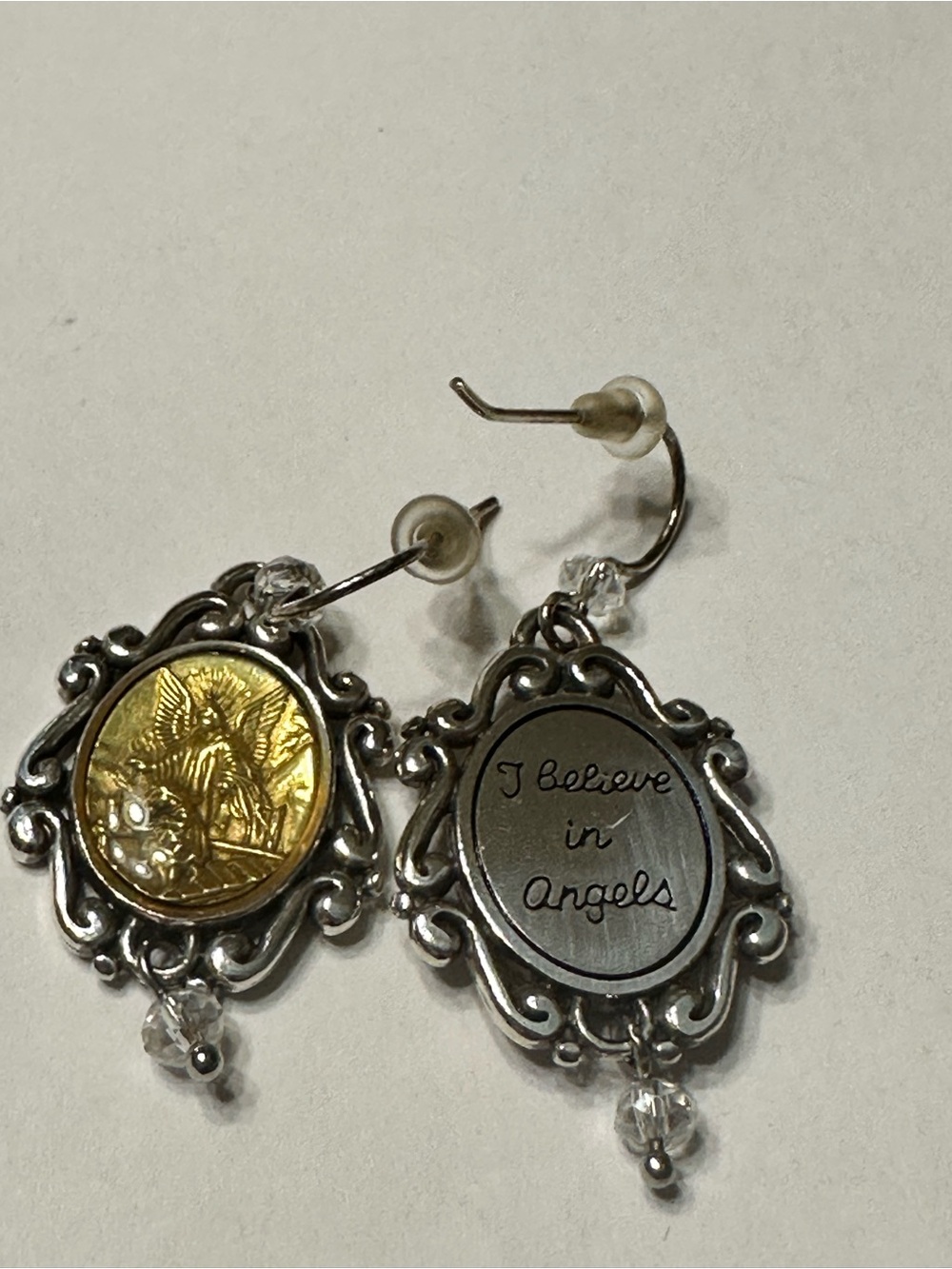 Brighton Angel Gold and Silver Filigree Medallion Drop Earrings - Women Jewelry - Picture 3 of 3